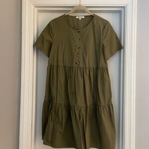 Madewell Olive Button-Down Tiered Dress